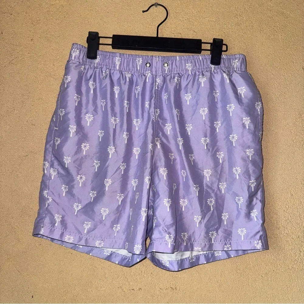 SHEIN Purple and White swim Shorts with palm trees